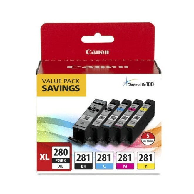 Canon PGI-280 XL / CLI-281 Original Ink Cartridge - Value Pack - Black, Cyan, Magenta, Yellow, Pigment Black - Inkjet - 5 / Pack 2021C007