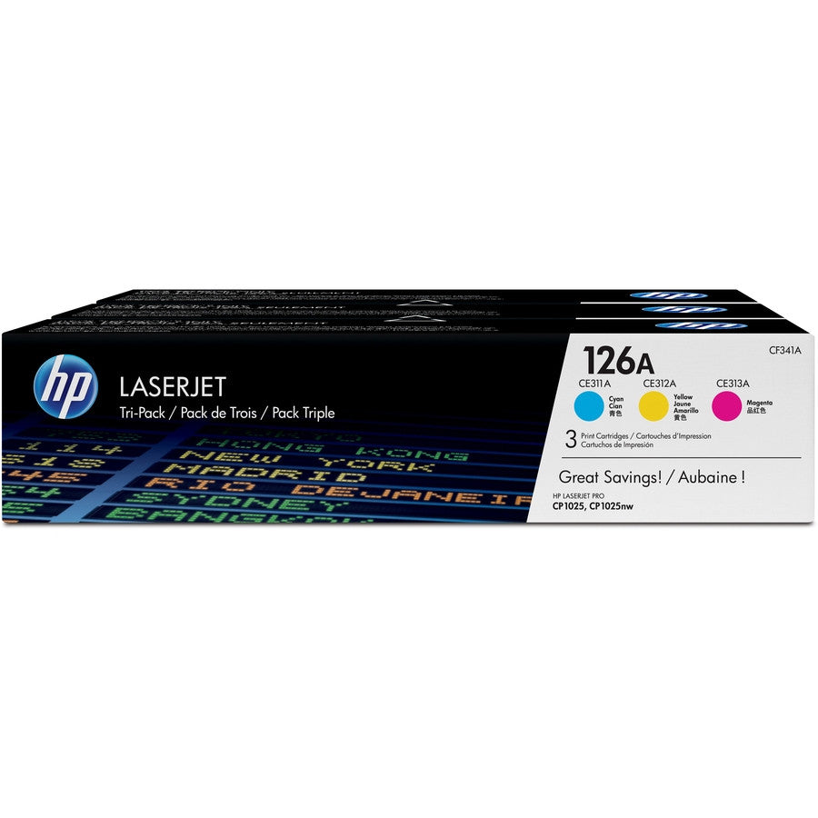 HP 126A 3-pack Cyan/Magenta/Yellow Original LaserJet Toner Cartridges CF341A