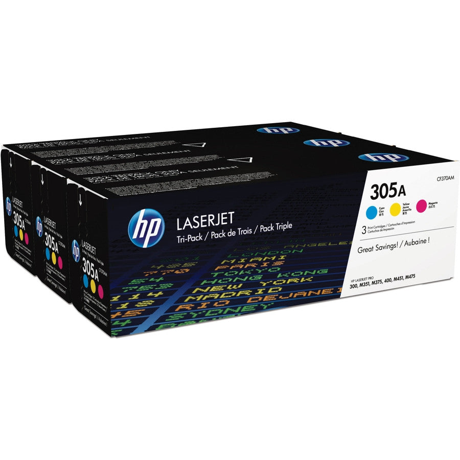 HP 305A 3-pack Cyan/Magenta/Yellow Original LaserJet Toner Cartridges CF370AM