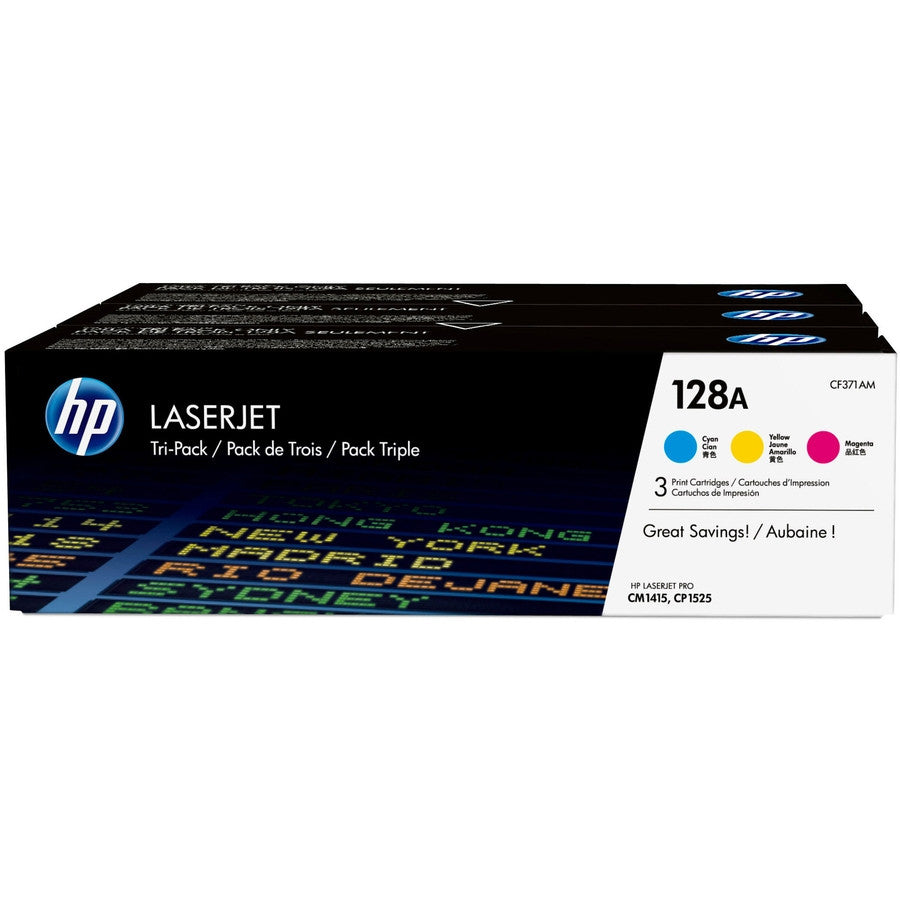 HP 128A 3-pack Cyan/Magenta/Yellow Original LaserJet Toner Cartridges CF371AM