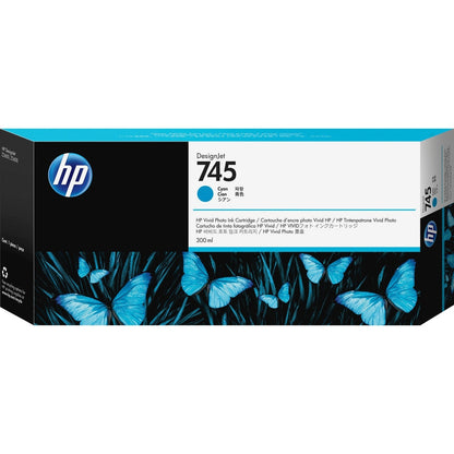 HP 745 300-ml DesignJet Cyan Ink Cartridge F9K03A