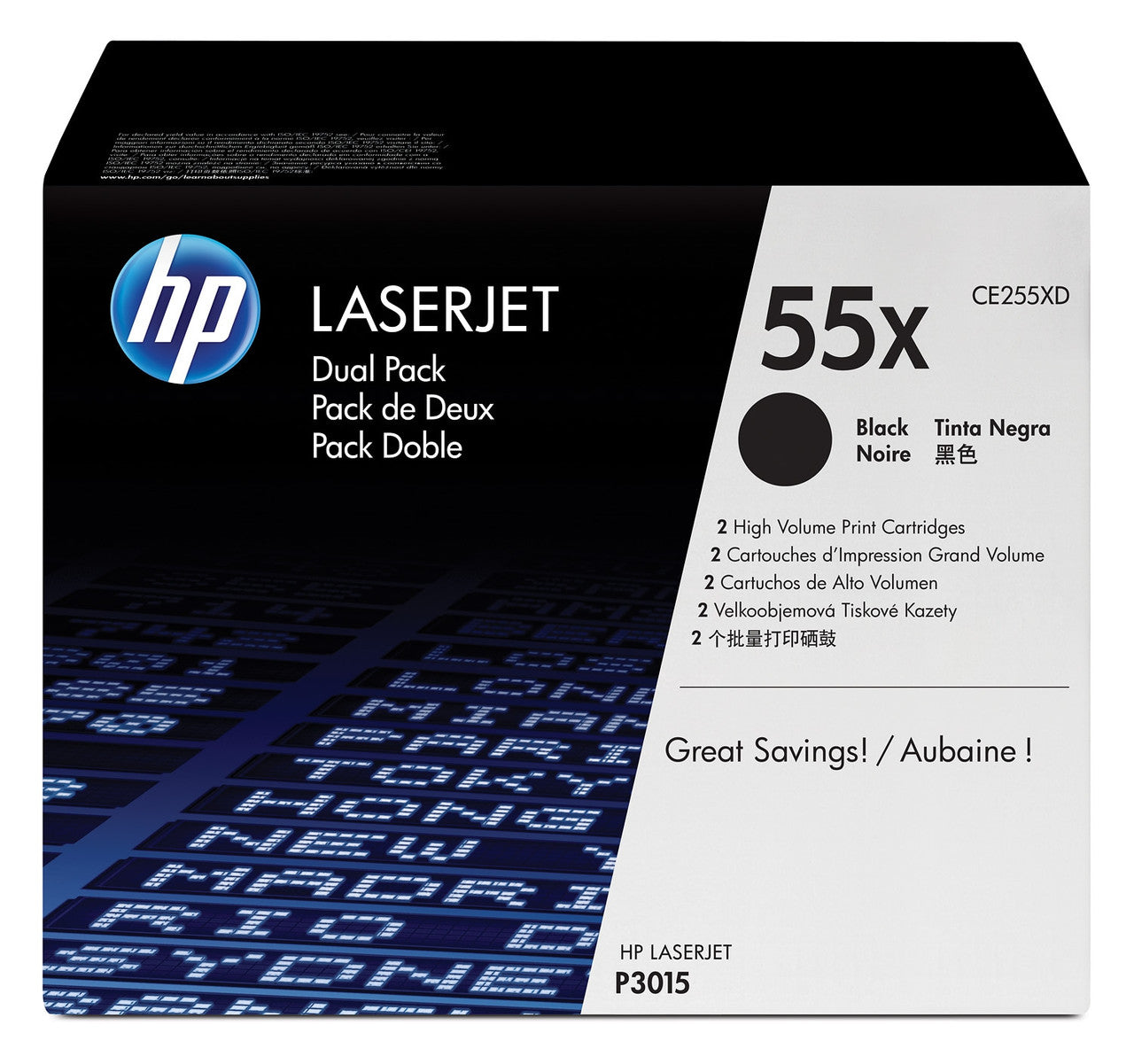 HP 55X 2-pack High Yield Black Original LaserJet Toner Cartridges CE255XD