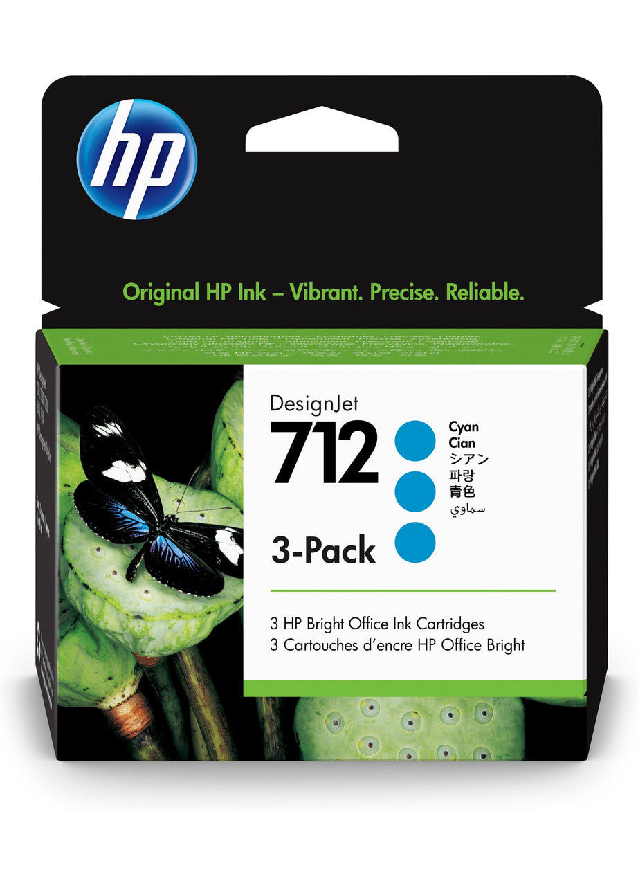 HP 712 3-pack 29-ml Cyan DesignJet Ink Cartridge 3ED77A