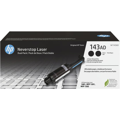 HP 143AD Dual Pack Black Original Neverstop Toner Reload Kit W1143AD