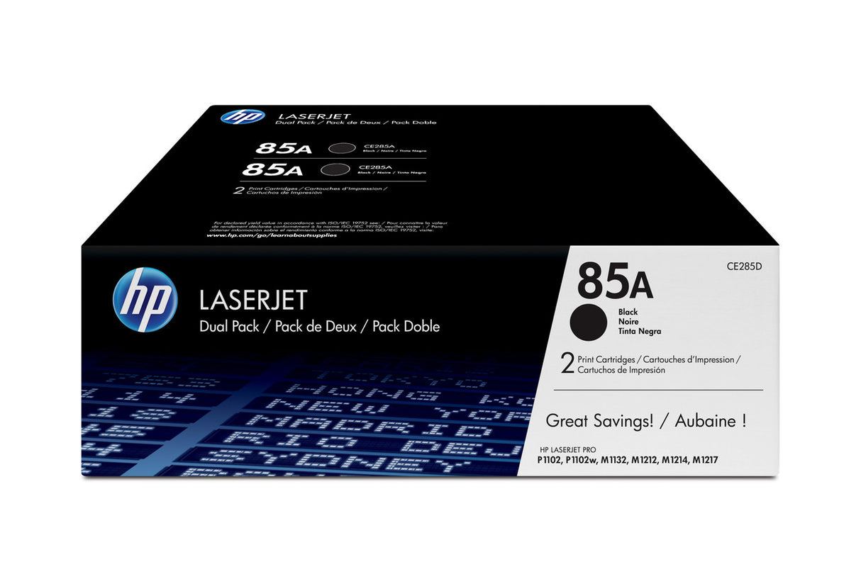 HP 85A 2-pack Black Original LaserJet Toner Cartridges CE285AD