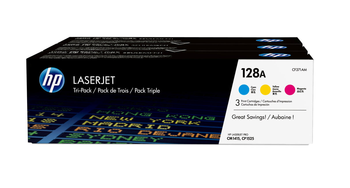 HP 128A 3-pack Cyan/Magenta/Yellow Original LaserJet Toner Cartridges CF371AM