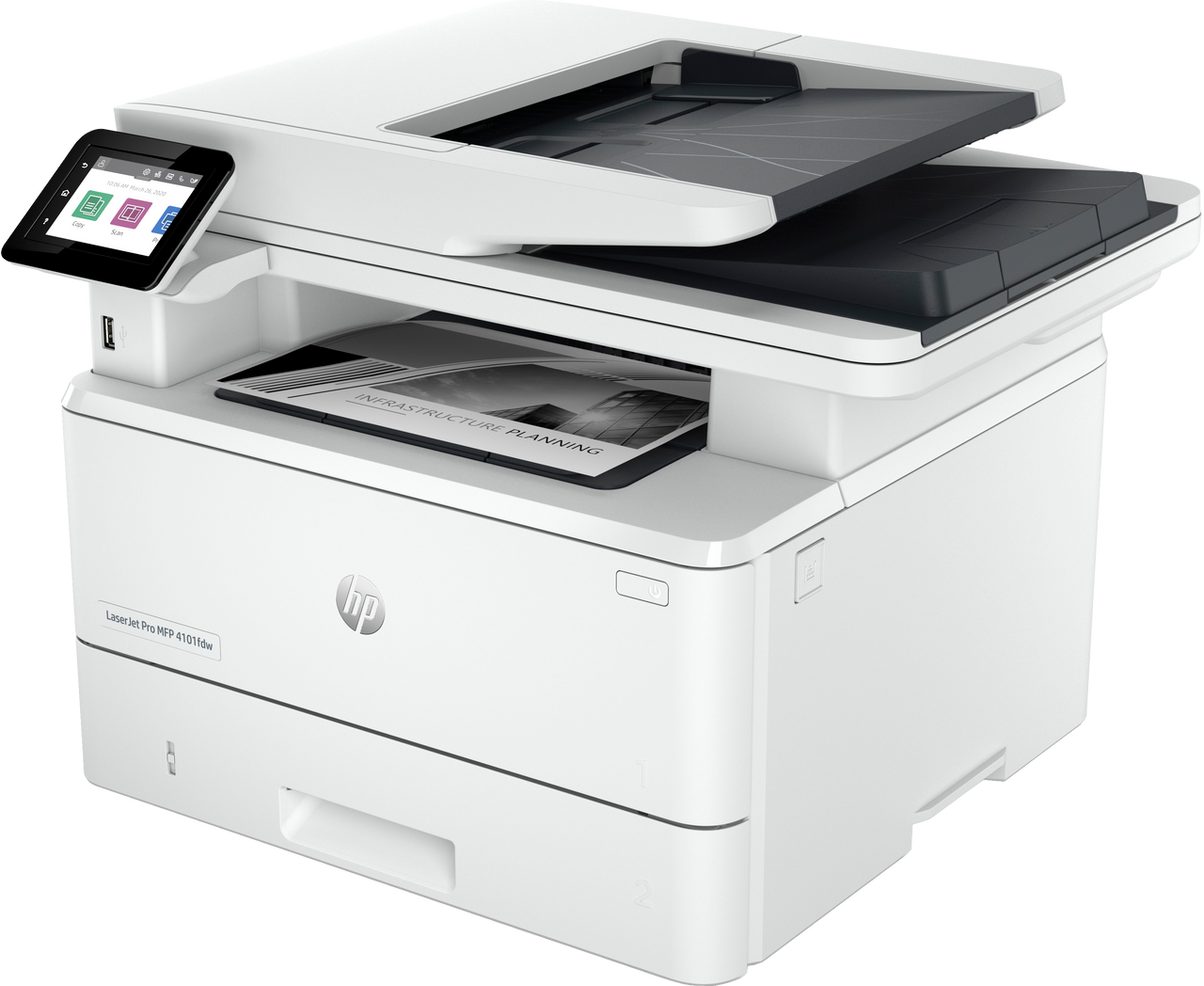 HP LaserJet Pro MFP 4101fdw Printer, Black and white, Printer for Small medium business, Print, copy, scan, fax, Wireless; HP Instant Ink eligible; Print from phone or tablet; Automatic document feeder 2Z619F#BGJ